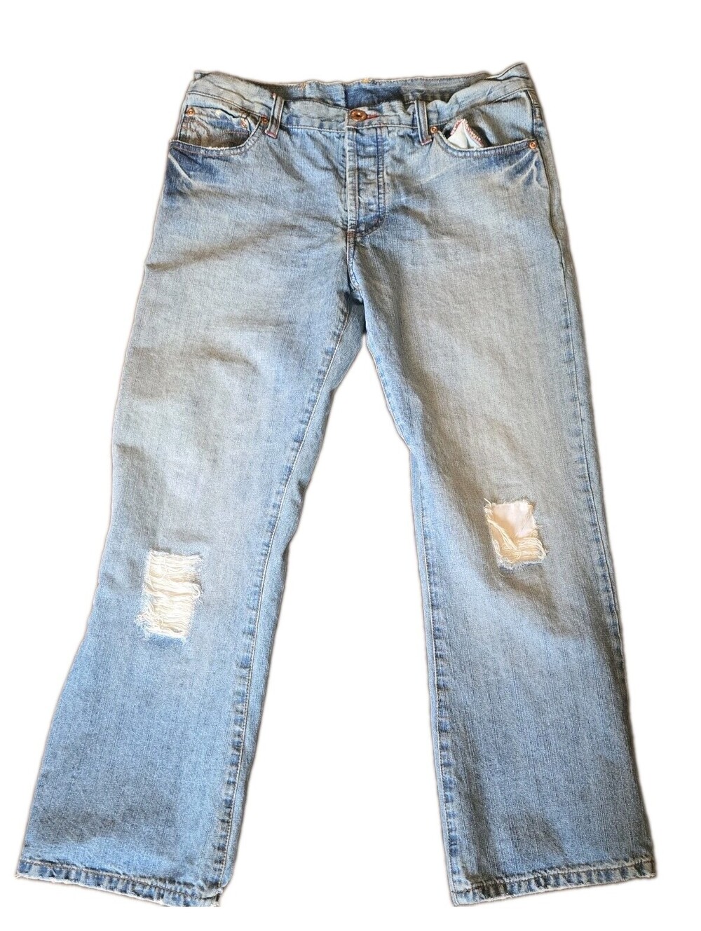 Y2k Bongo Button Fly Acid Wash Distressed straight Jeans 34x30